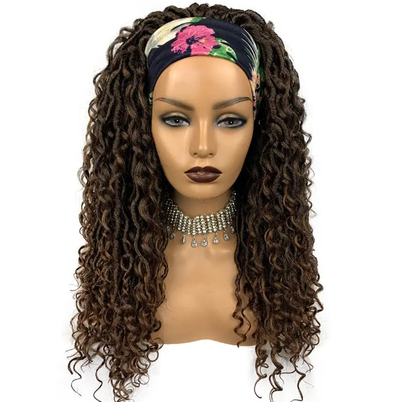 Long Headband Synthetic Braided Wigs With Curly Faux Locs Crochet Braiding Hair Dreadlocks Wrap Wigs for Black Women