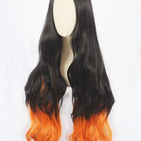 Wholesale 100cm Long Curly Black&Orange Mixed Demon Slayer Kamado Nezuko Wig Synthetic Anime Cosplay Wigs