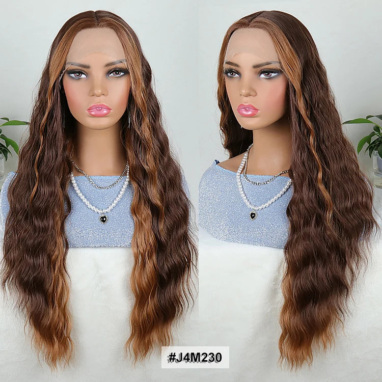 Julianna Lace Front Wig Highlight Ombre Colored Natural Hairline Heat Resistant Body Loose Deep Wave Synthetic Lace Frontal Wig