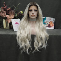 Ombre Ash Blond Premium Synthetic Wigs Wholesale Not Shiny Matte Luxury Heat Resistant Synthetic Lace Front Wig for Women