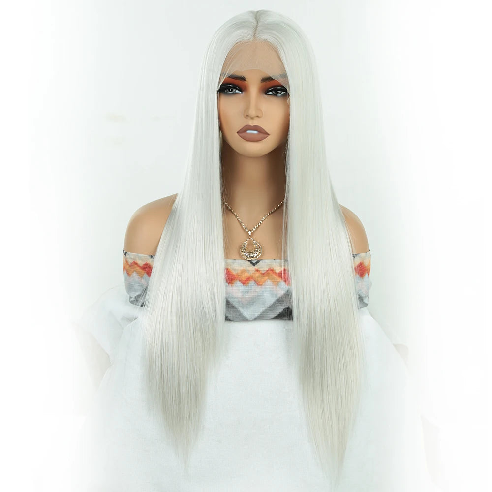 Wholesale High Temperature Fiber 30 Inches Long Straight Lace Wigs for Women Chocolate Brown Synthetic Lace Front Wigs