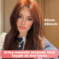 Monotop U Lace Long Straight Layered Wig for Women 26 Inches Friendly Heat Resistant Synthetic Burgundy Wig Natural Hairline