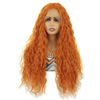 Wholesale High Temperature Fiber 28 Inches Long Curly Lace Wigs for Women Ombre Blonde Ginger Synthetic Lace Front Wigs