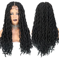 Braided Lace Front Wigs for Black Women 26inch Goddess Wavy Locs Crochet Braid Hair Soft Faux Locs Dreadlocks Synthetic Lace Wig