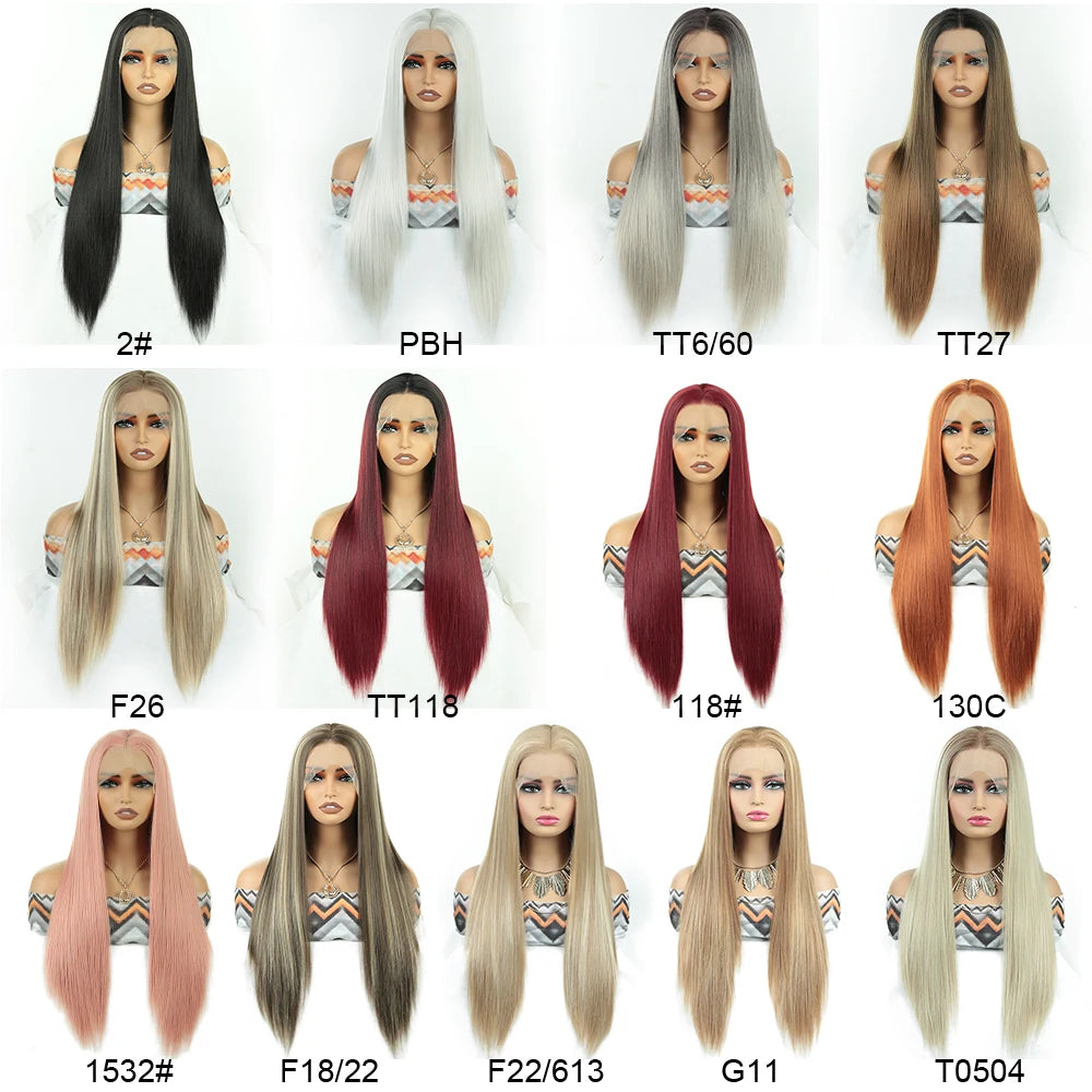 Wholesale High Temperature Fiber 30 Inches Long Straight Lace Wigs for Women Chocolate Brown Synthetic Lace Front Wigs