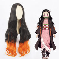 Wholesale 100cm Long Curly Black&Orange Mixed Demon Slayer Kamado Nezuko Wig Synthetic Anime Cosplay Wigs