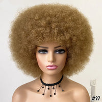 Short Hair Afro Kinky Curly Wigs With Bangs for Black Women African Synthetic Ombre Glueless Cosplay Natural Blonde Red Blue Wig