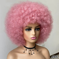 Short Hair Afro Kinky Curly Wigs With Bangs for Black Women African Synthetic Ombre Glueless Cosplay Natural Blonde Red Blue Wig