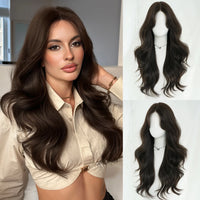 Monotop U Lace Long Straight Layered Wig for Women 26 Inches Friendly Heat Resistant Synthetic Burgundy Wig Natural Hairline