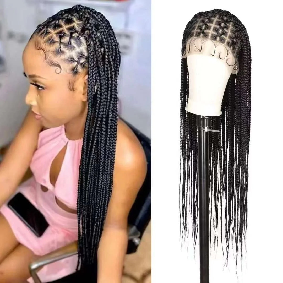 New Braided Synthetic Full Lace Wig for Black Women 36 Inches Braiding Hair Knotless Box Braids Wigs