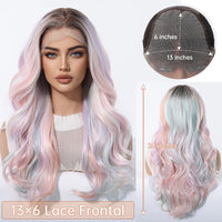 13*6 HD Lace Wig Synthetic Future Fiber Soft Wig Long Straight Mixed 180% Density Ombre Blonde Mixed Multi-Color Stripes