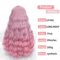 Wholesale Machine Made 28 Inch Long Natural Wave High Temperature Synthetic Hair Wigs 150% Density Unique Color Bangs Wig
