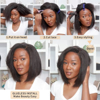 Factory Wholesale Yaki Kinky Straight Black Glueless Lace Front Short Synthetic Hair Wigs for Afro Black Women