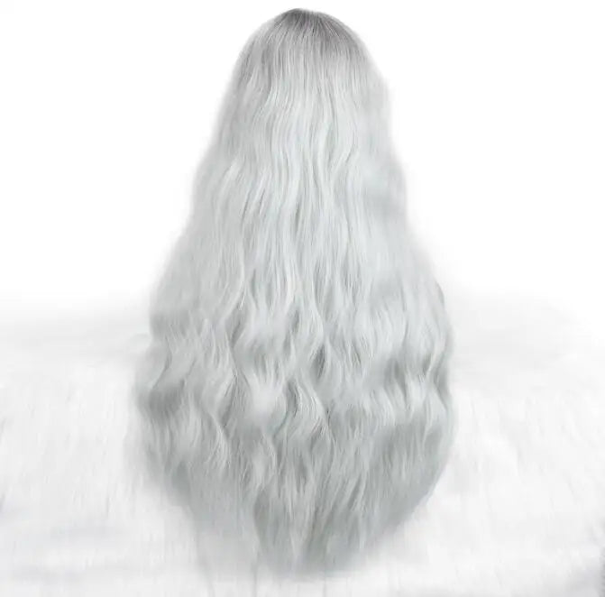 Wholesale Machine Made 28 Inch Long Natural Wave High Temperature Synthetic Hair Wigs 150% Density Unique Color Bangs Wig