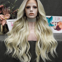 Ombre Ash Blond Premium Synthetic Wigs Wholesale Not Shiny Matte Luxury Heat Resistant Synthetic Lace Front Wig for Women