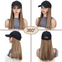Women  Natural Looking Hat Wigs Short Straight 18inch Bob Hair Wig With Baseball Hat Heat Resistant Hair With Adjustable Hat