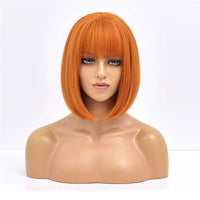 Ainizi 12'' Short bob Black Machine Made Elegant Fashion Synthetic Hair Wigs With Bangs for Women