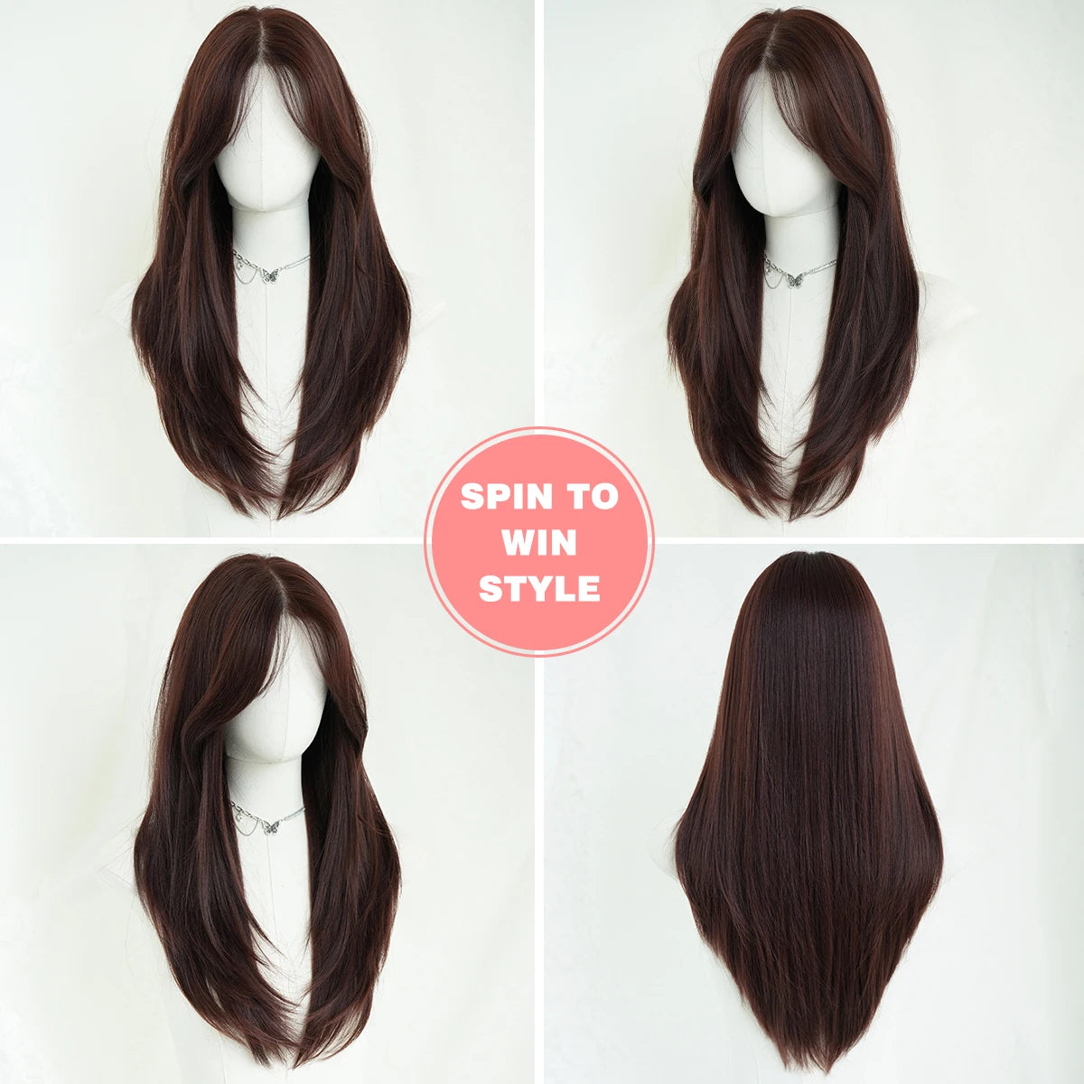 Monotop U Lace Long Straight Layered Wig for Women 26 Inches Friendly Heat Resistant Synthetic Burgundy Wig Natural Hairline