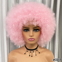 Short Hair Afro Kinky Curly Wigs With Bangs for Black Women African Synthetic Ombre Glueless Cosplay Natural Blonde Red Blue Wig
