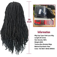 Braided Lace Front Wigs for Black Women 26inch Goddess Wavy Locs Crochet Braid Hair Soft Faux Locs Dreadlocks Synthetic Lace Wig