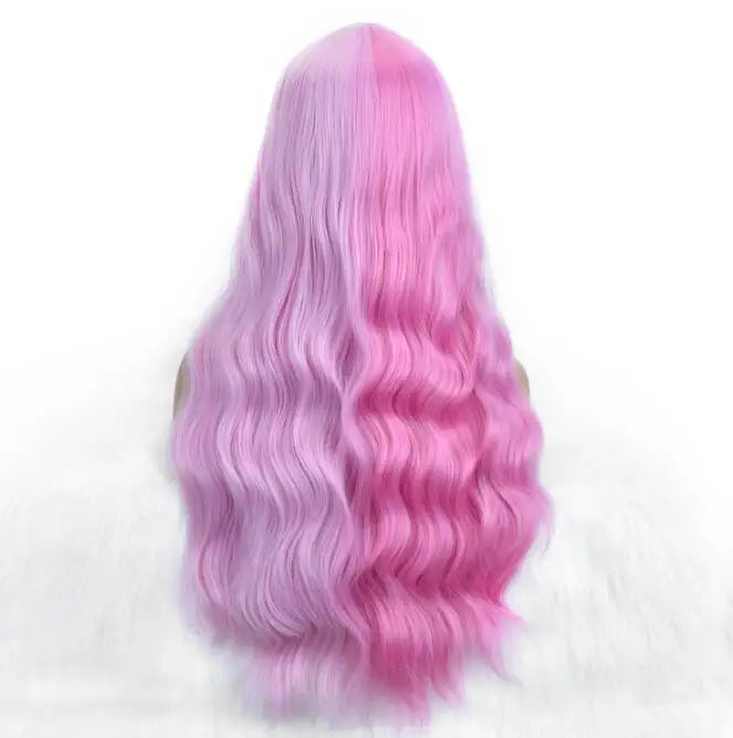 Wholesale Machine Made 28 Inch Long Natural Wave High Temperature Synthetic Hair Wigs 150% Density Unique Color Bangs Wig