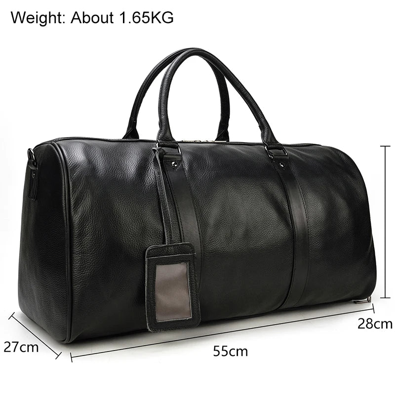 Natural Cowskin Travel Bags Waterproof Men's Leather Overnight Bag Handbag For Plane Luggage Men Male Weekend Bag Business 55cm