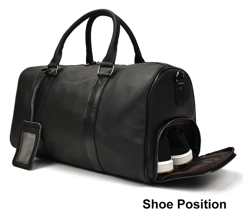 Natural Cowskin Travel Bags Waterproof Men's Leather Overnight Bag Handbag For Plane Luggage Men Male Weekend Bag Business 55cm