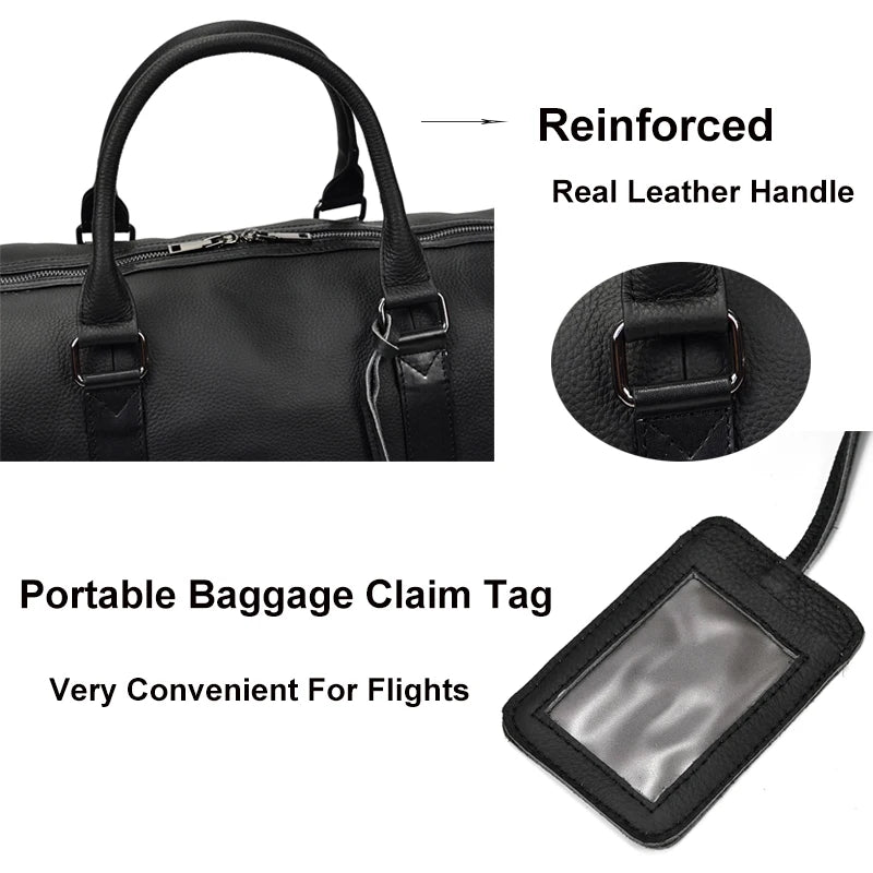 Natural Cowskin Travel Bags Waterproof Men's Leather Overnight Bag Handbag For Plane Luggage Men Male Weekend Bag Business 55cm