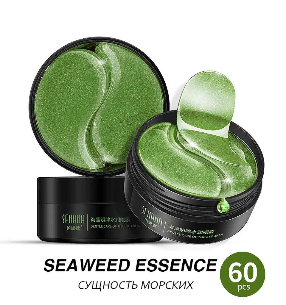 24K Gold Eye Patches Korean Collagen Firming Tender Eye Care Hydrogel Relax Seaweed Green Eyes Mask Moisturizing Hydrating