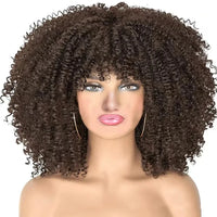 Cheap Price Afro Kinky Curly Bob Wig With Bangs Machine Made Wigs for Black Women Brazilian Curly Synthetic Hair Wigs