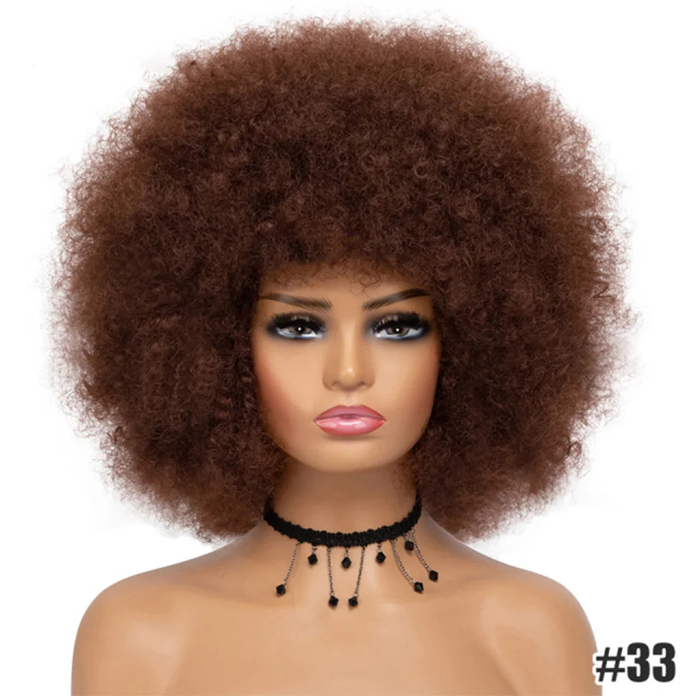 Short Hair Afro Kinky Curly Wigs With Bangs for Black Women African Synthetic Ombre Glueless Cosplay Natural Blonde Red Blue Wig