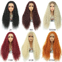 Wholesale High Temperature Fiber 28 Inches Long Curly Lace Wigs for Women Ombre Blonde Ginger Synthetic Lace Front Wigs