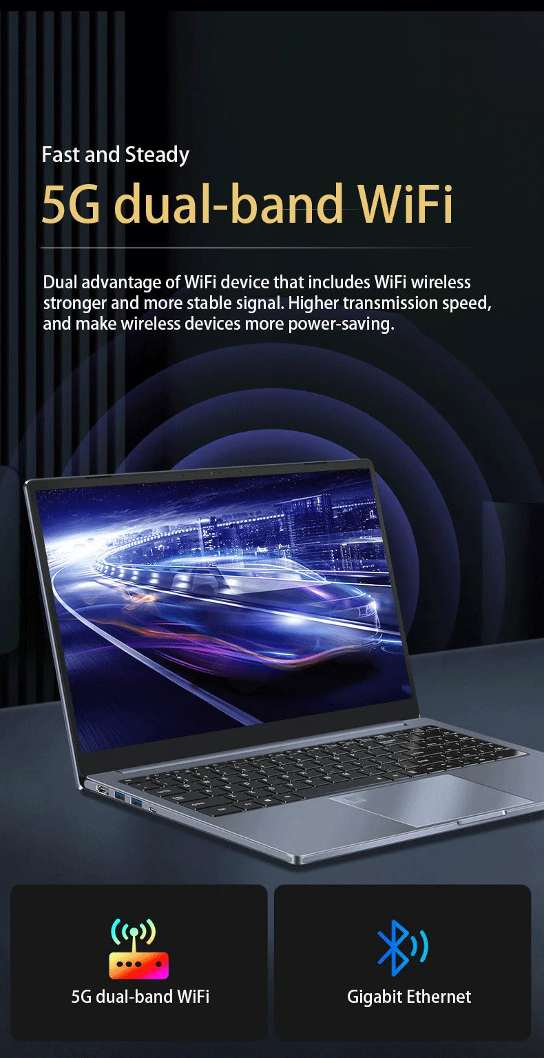 15.6 inch Laptop Intel Core i7-1255U i9-12900H Ultrabook Computer 2*DDR4 MAX 64GB RAM 2*M.2 2TB SSD Notebook Fingerprint unlock