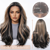 13*6 HD Lace Wig Synthetic Future Fiber Soft Wig Long Straight Mixed 180% Density Ombre Blonde Mixed Multi-Color Stripes