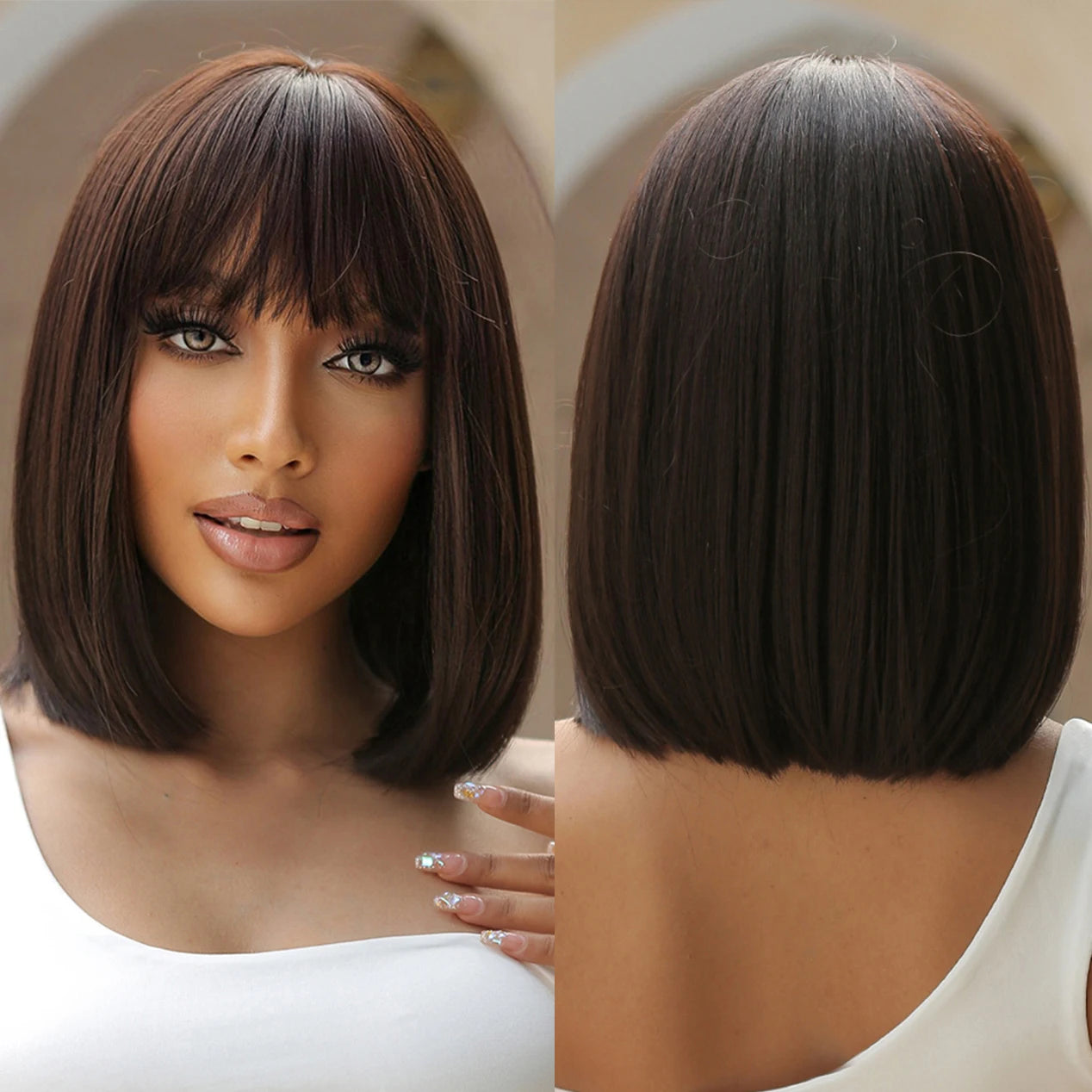 Anxin Factory Direct Sales Synthetic Wig Black Brown Straight Short Bob Daily Wig