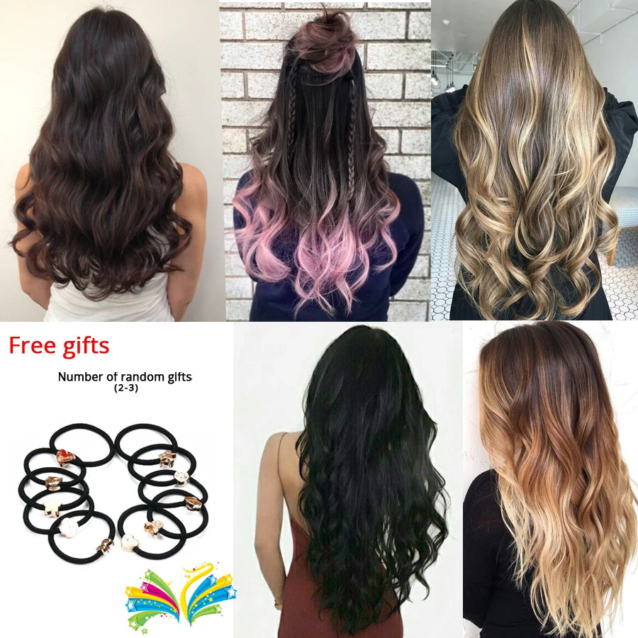 Alileader Synthetic Hair 16 Clip In Hair Extension Clip For Women 6Pcs/Set Hair Extension Clip In Ombre Fake Hairpiece Long Wavy