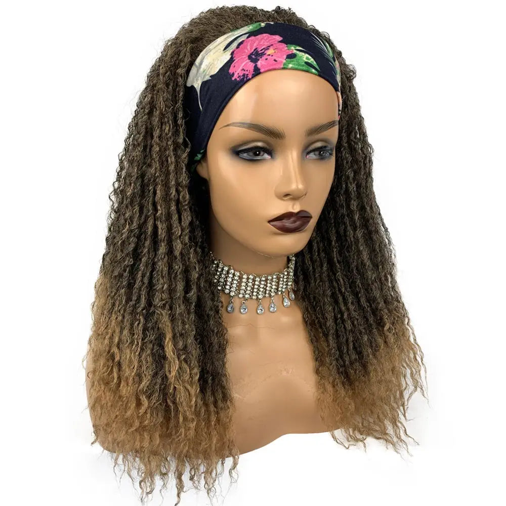 Long Headband Synthetic Braided Wigs With Curly Faux Locs Crochet Braiding Hair Dreadlocks Wrap Wigs for Black Women