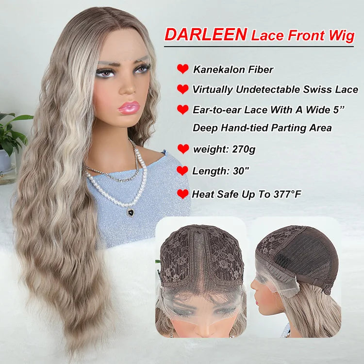 Julianna Lace Front Wig Highlight Ombre Colored Natural Hairline Heat Resistant Body Loose Deep Wave Synthetic Lace Frontal Wig