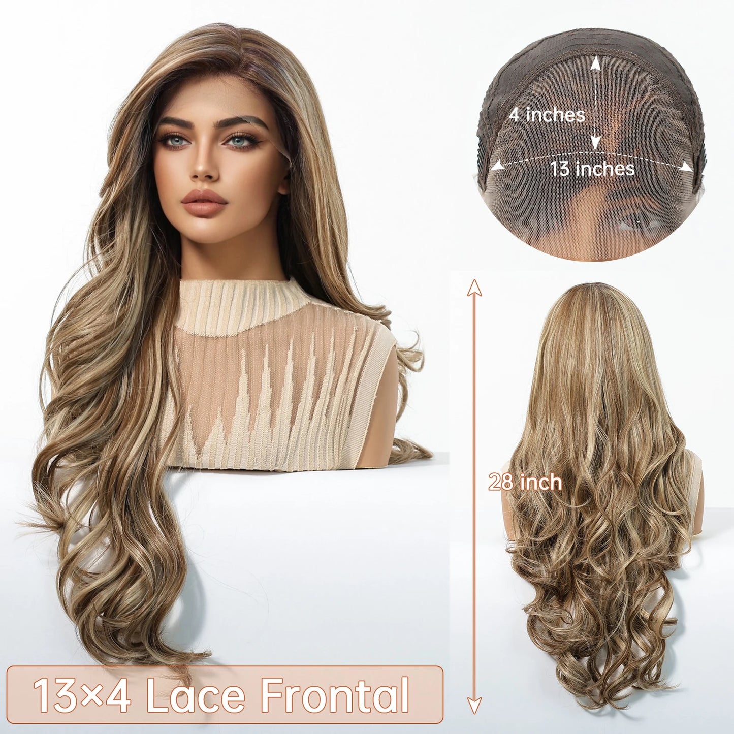 13*6 HD Lace Wig Synthetic Future Fiber Soft Wig Long Straight Mixed 180% Density Ombre Blonde Mixed Multi-Color Stripes