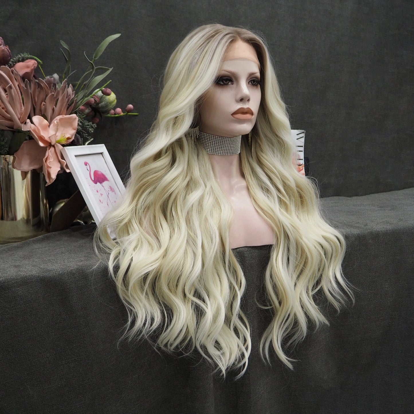 Ombre Ash Blond Premium Synthetic Wigs Wholesale Not Shiny Matte Luxury Heat Resistant Synthetic Lace Front Wig for Women