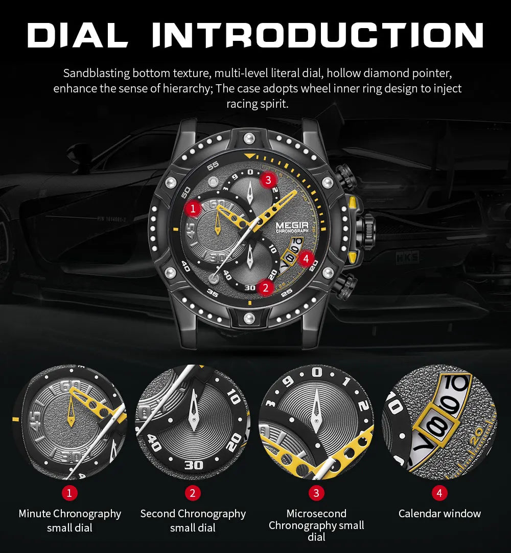 MEGIR Casual Watch Men Top Brand Luxury Chronograph Quartz Wristwatch Leather Strap Army Sport Watches Relogios Masculio 2130