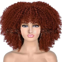 Cheap Price Afro Kinky Curly Bob Wig With Bangs Machine Made Wigs for Black Women Brazilian Curly Synthetic Hair Wigs