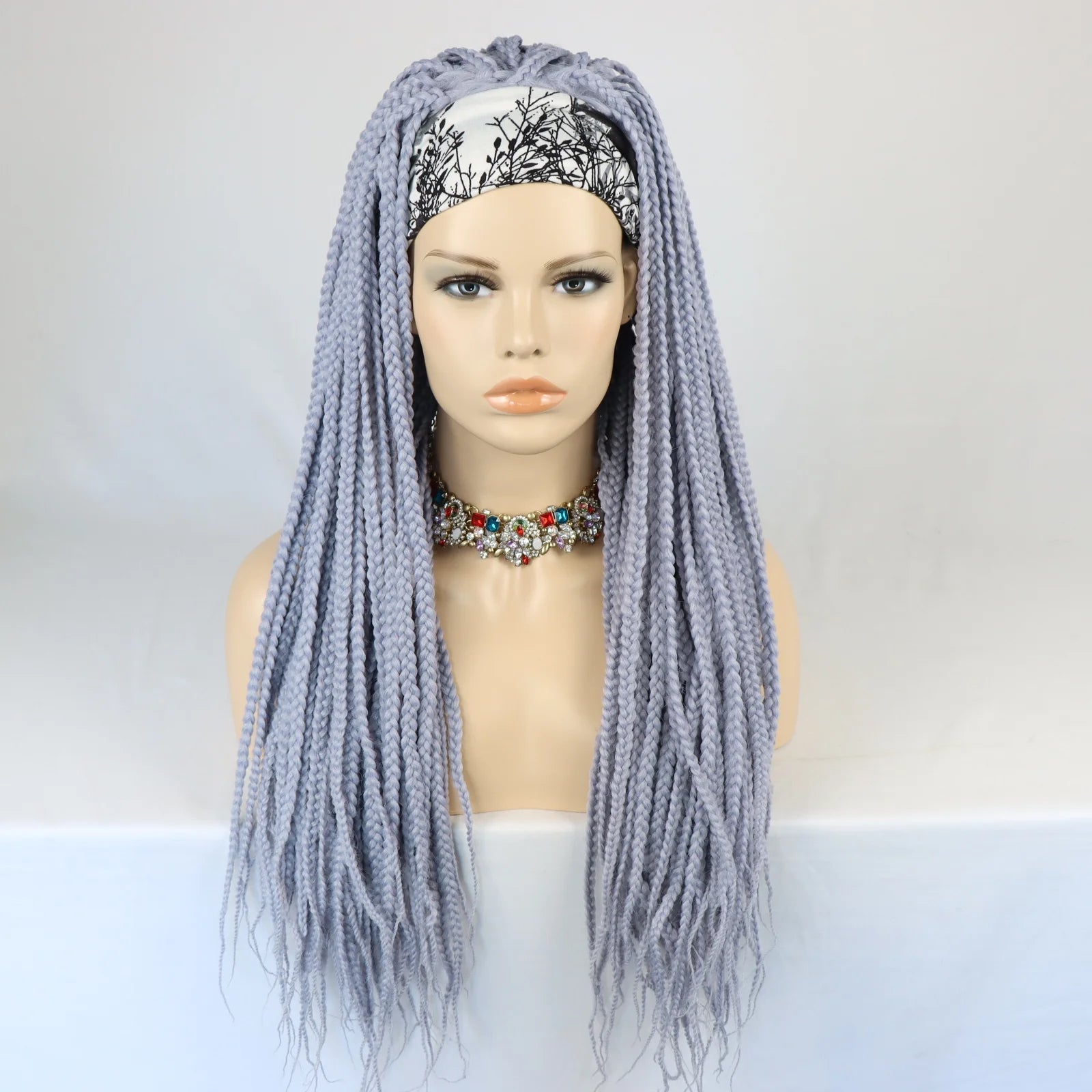 Long Headband Synthetic Braided Wigs With Curly Faux Locs Crochet Braiding Hair Dreadlocks Wrap Wigs for Black Women