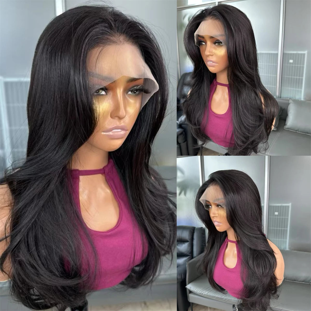 Hot Selling Pre Plucked Hairline 613# Kinky Straight Heat Resistant Glueless Synthetic Lacefront Wig for Black Womens Daily Use