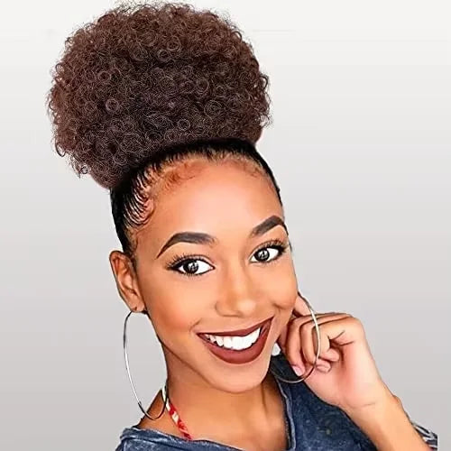 Fujia Synthetic Curly Hair Ponytail African American Short Afro Kinky Curly Wrap Drawstring Puff Ponytail Hair Extensions Wig