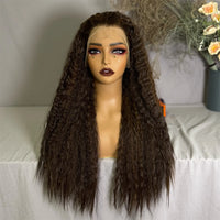 Hot Selling Pre Plucked Hairline 613# Kinky Straight Heat Resistant Glueless Synthetic Lacefront Wig for Black Womens Daily Use