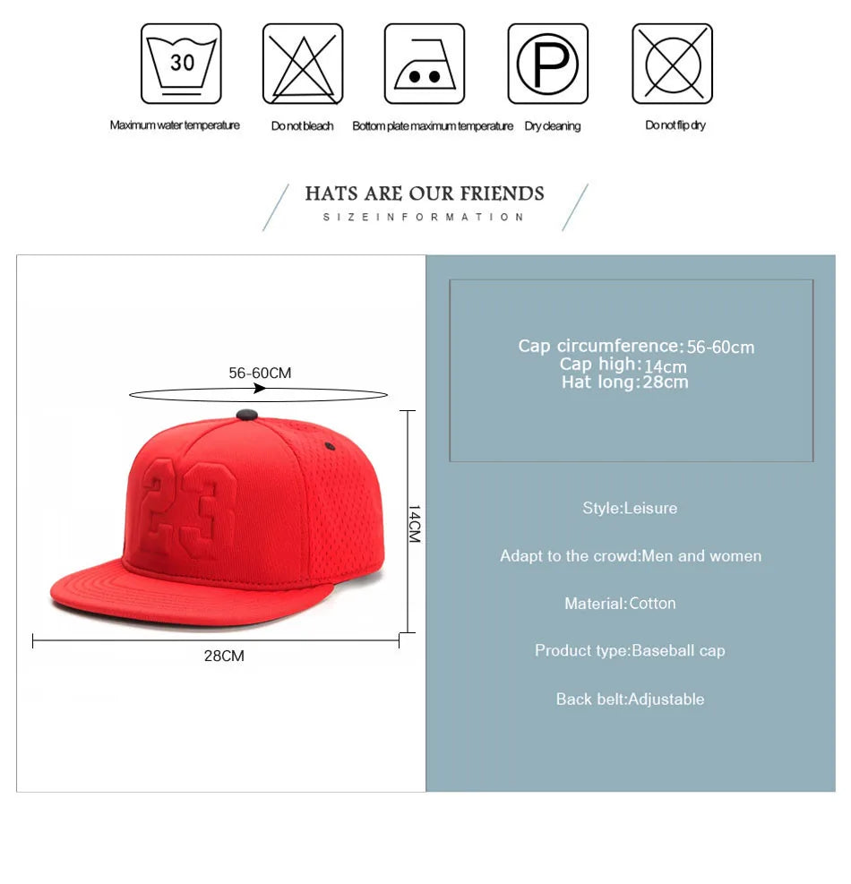 PANGKB Brand LEGEND CAP summer breathable quick drying red 23 snapback hat adult sports hip hop outdoor sun baseball cap