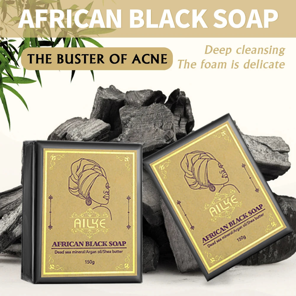 AILKE African Natural Black Soap for Face and Body, Brightening Skin, Reduce Acne, Deep Cleansing, Oil Control, Moisturizing