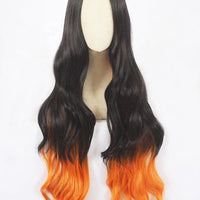 Wholesale 100cm Long Curly Black&Orange Mixed Demon Slayer Kamado Nezuko Wig Synthetic Anime Cosplay Wigs