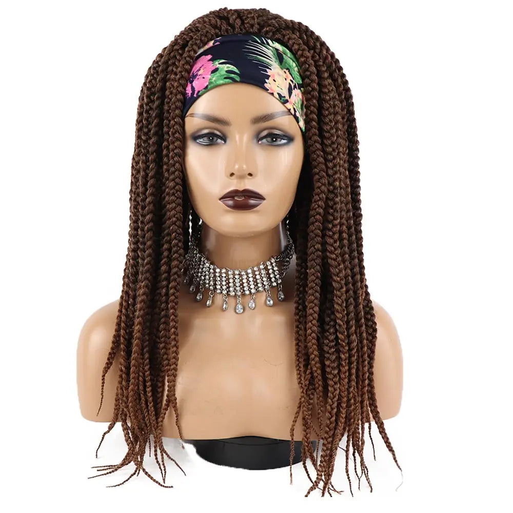 Long Headband Synthetic Braided Wigs With Curly Faux Locs Crochet Braiding Hair Dreadlocks Wrap Wigs for Black Women
